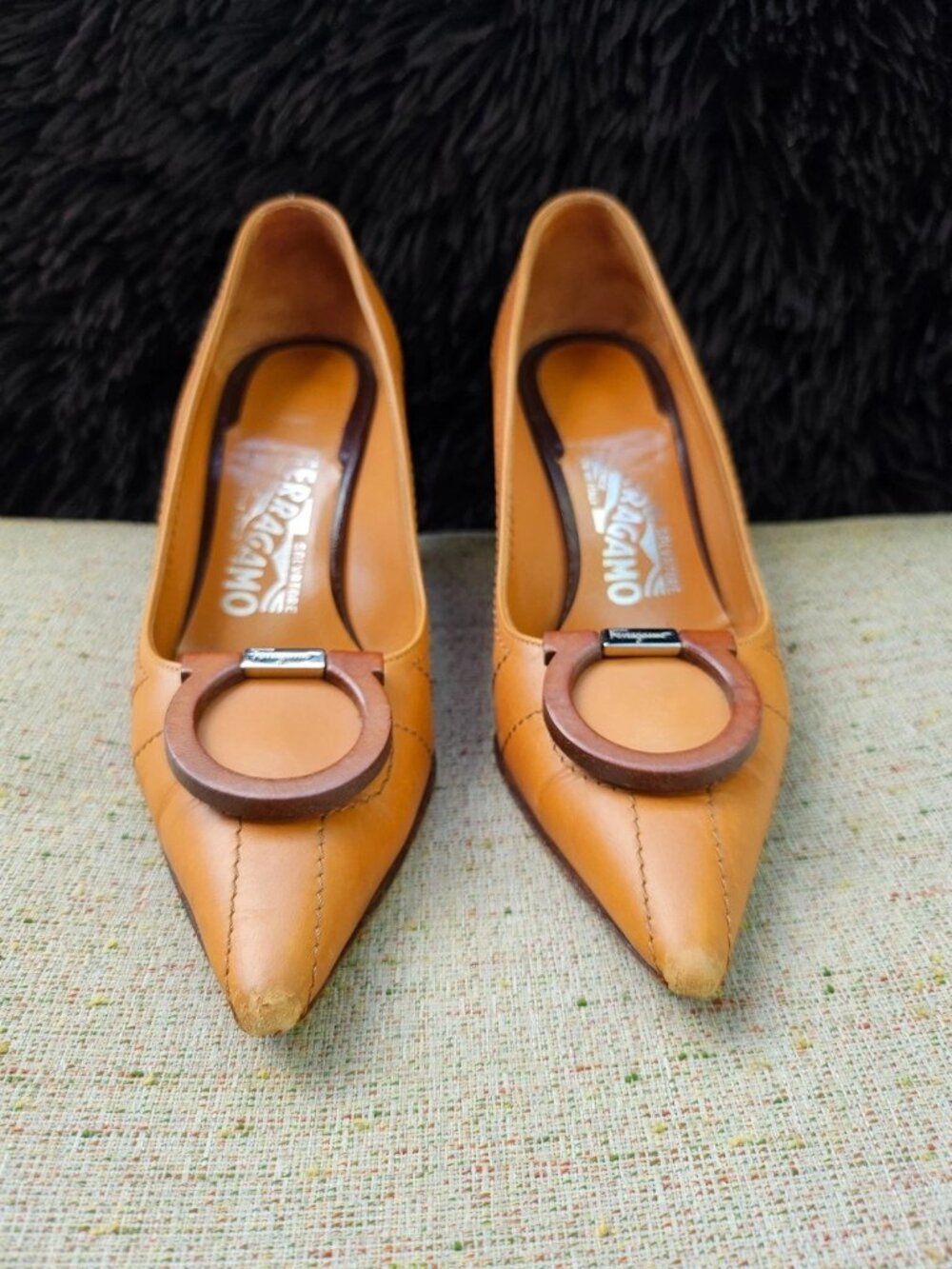 Vintage Salvatore Ferragamo Women Shoe Heel Sandal Leather Upper Italy 4C 6US